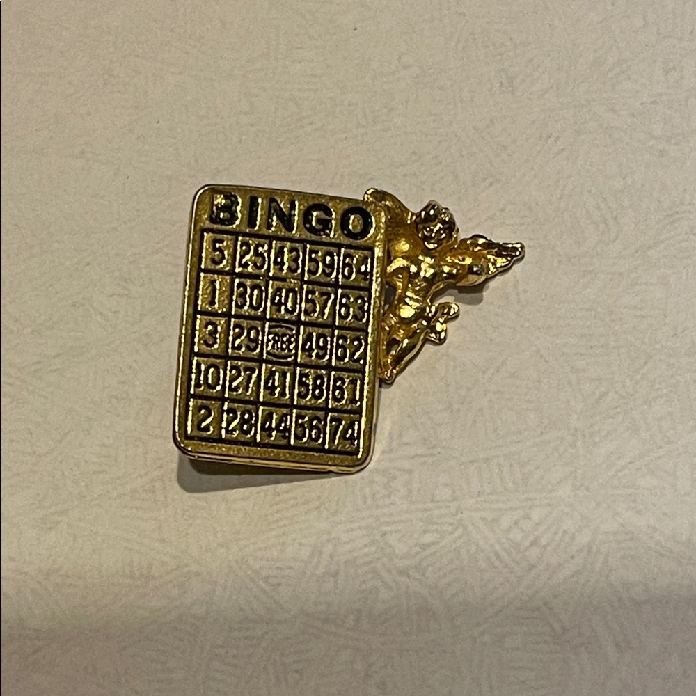 Gold Bingo Pin with Angel Design lucky tie tac style